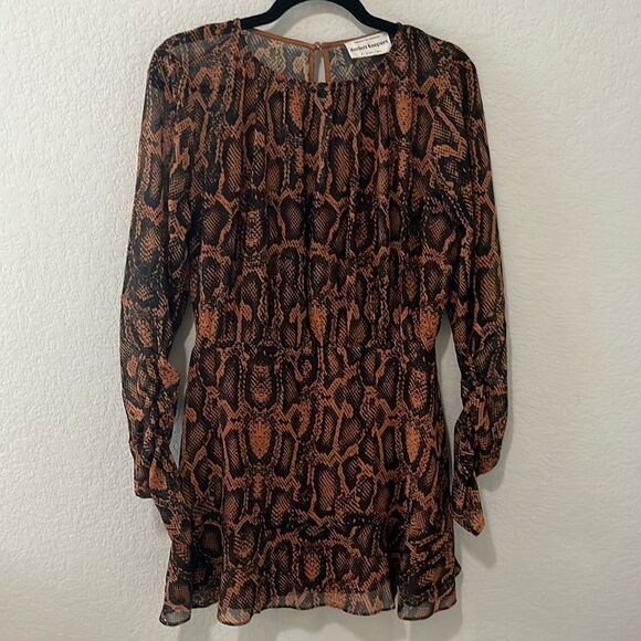 FINDERS KEEPERS Snake Print Short LANA Mini Dress Tan Brown, Size 6 - Picture 3 of 11